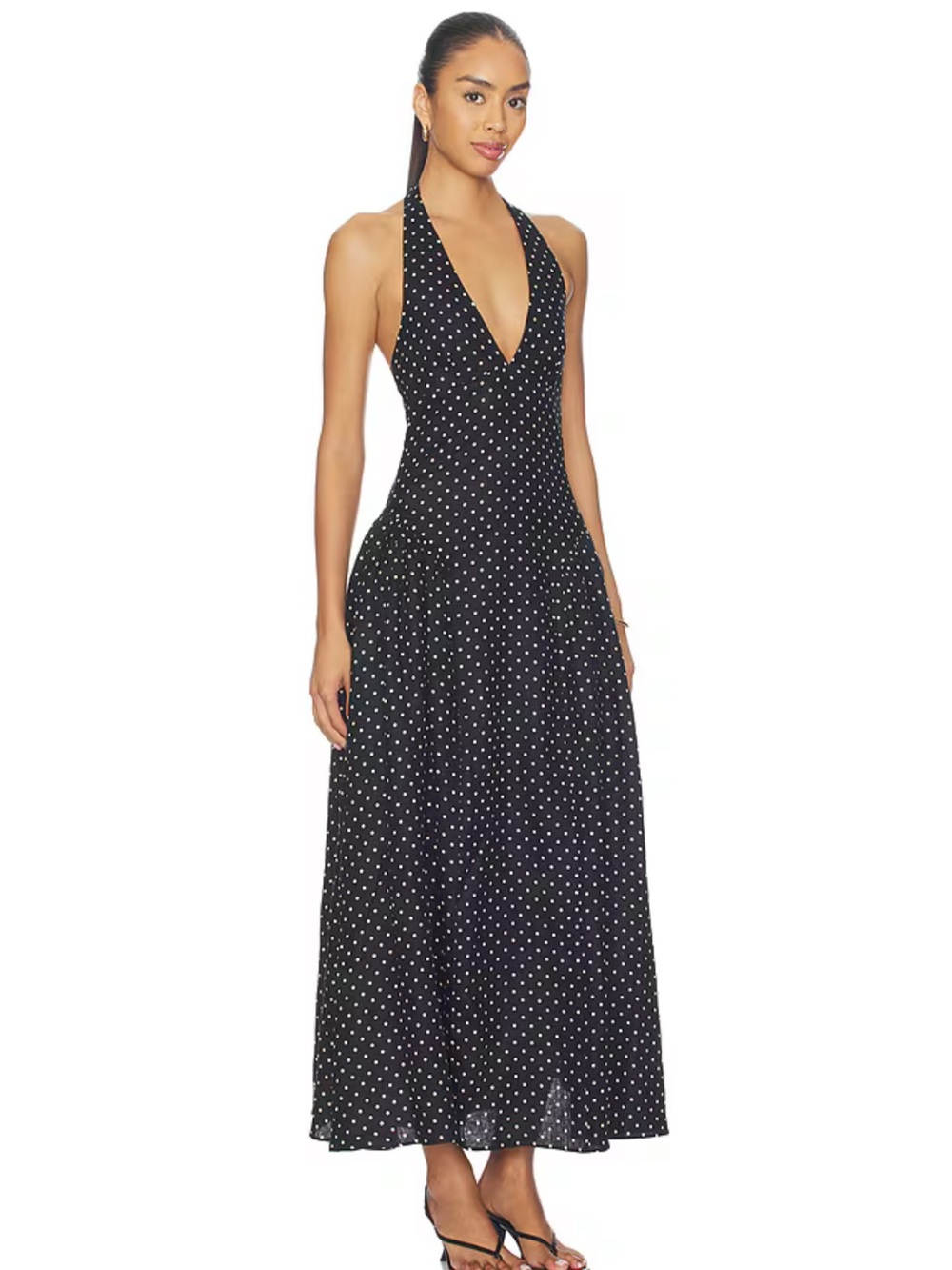 NWT Faithfull La Cala Midi Dress in Lola Polka Dot Black & Cream - Picture 2 of 4